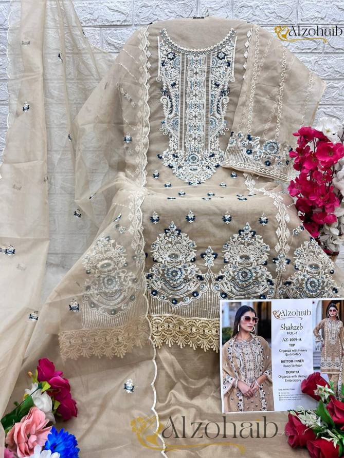 Shahzeb Vol 2 By Alzohaib Embroidery Organza Pakistani Suits Wholesale Online 
